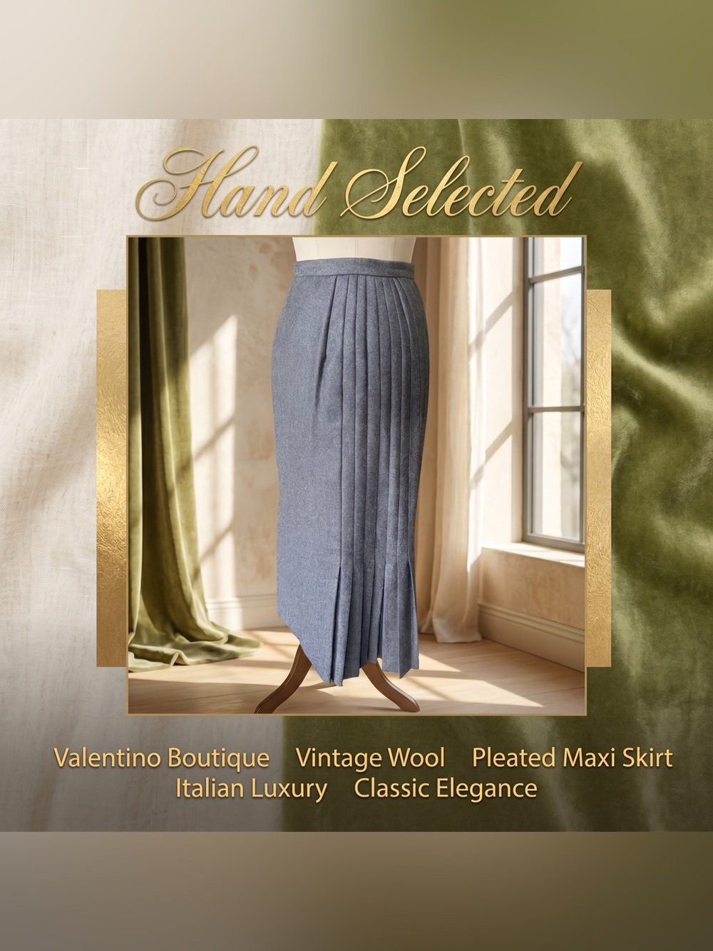 Valentino Boutique Vintage Wool Pleated Maxi Skirt Gray NWT Italy Old Money 10